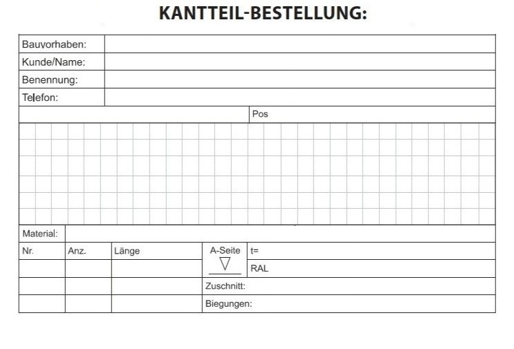 Bestellformular für Kantteilfertigung
